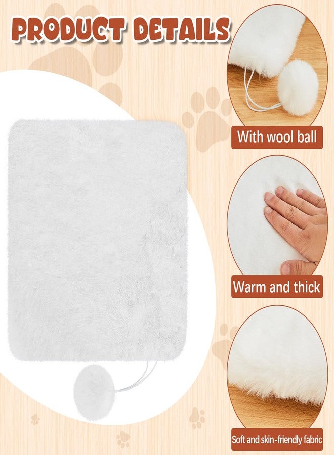 Abbylike 3 Pack 11.8 Square Cat Dog Bed Cushion Pad Mat Faux Rabbit Fur Pet Bed with Ball Anti Slip Soft Washable Cat Tree Tower Replacement Cushion Pad for Crate Cage Carrier Window Perch, White - Image 3